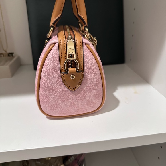 Coach Pink Signature Mini Satchel with Tan Trim and Gold Hardware - Picture 5 of 6